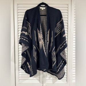 Navy Poncho with Aztec Design